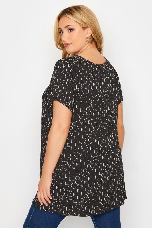 Plus Size Black 'Love' Print Cut Out Top | Yours Clothing  3