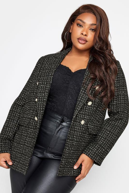 YOURS Curve Black Metallic Boucle Blazer | Yours Clothing 2