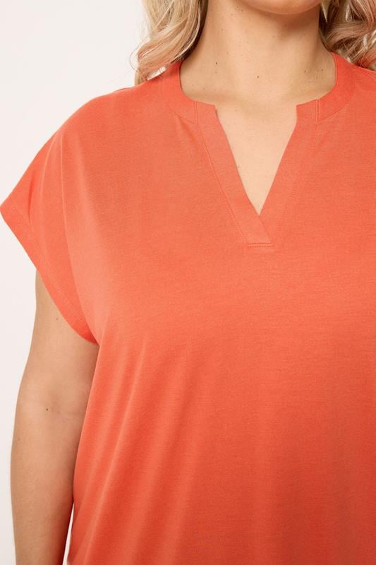 YOURS Plus Size Orange Notch Neck T-Shirt | Yours Clothing 4