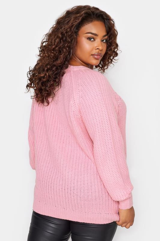 YOURS Plus Size Pink Cable Knit Cut Out Jumper | Yours Clothing 3
