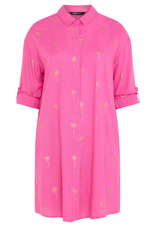YOURS Plus Size Pink & Gold Palm Tree Shirt Dress | Yours Clothing 5