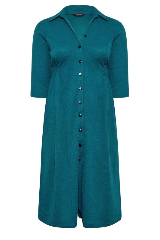 Plus Size Teal Blue Textured Collared Dress | Yours Clothing 6