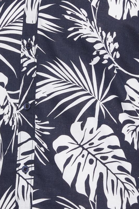 BadRhino Navy Blue Tropical Print Short Sleeve Linen Shirt | BadRhino 3