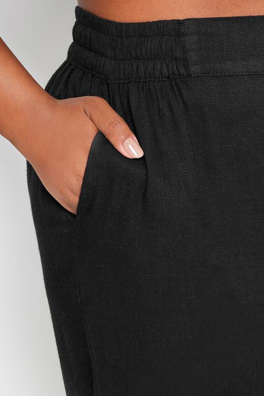 YOURS Plus Size Black Wide Leg Cropped Linen Trousers | Yours Clothing 4