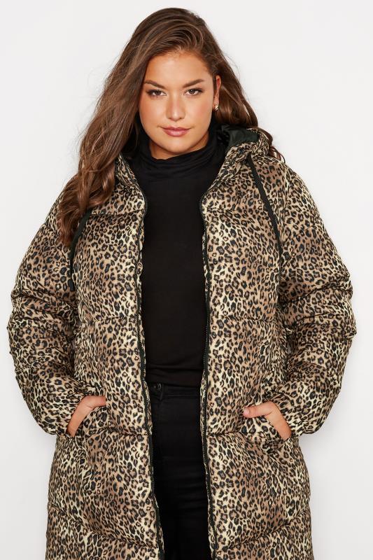 Curve Brown Leopard Print Hooded Puffer Maxi Coat 4