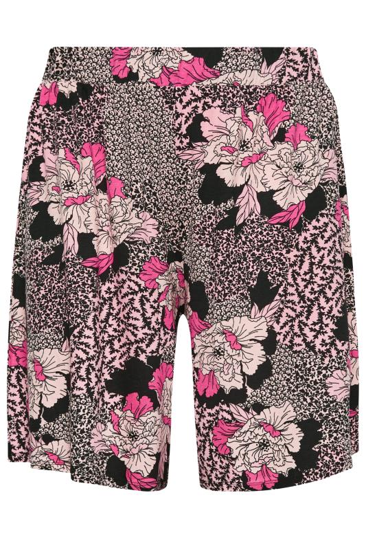 YOURS Plus Size Black Mixed Floral Print Pull On Shorts | Yours Clothing 5