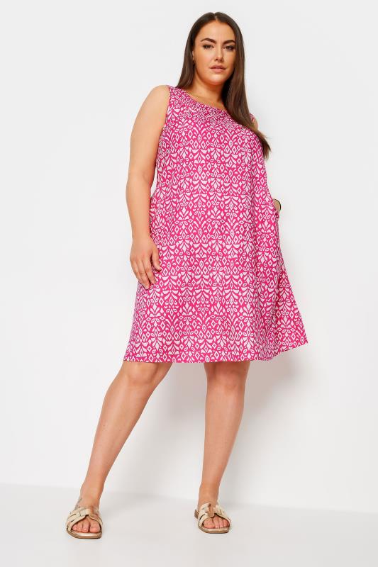 YOURS Plus Size Pink Ikat Print Swing Dress | Yours Clothing 2