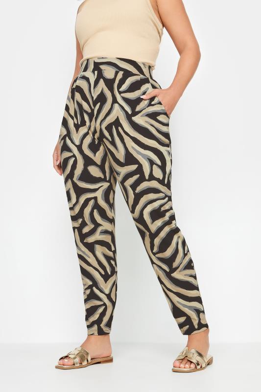  Grande Taille YOURS Curve Beige Brown Zebra Print Harem Trousers