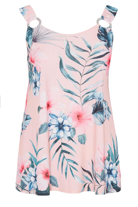 YOURS LONDON Curve Pink Tropical Ring Detail Vest Top_F.jpg