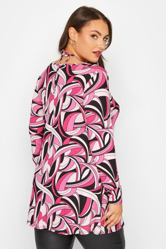 LIMITED COLLECTION Plus Size Pink Abstract Print Keyhole Tie Swing Top | Yours Clothing 5