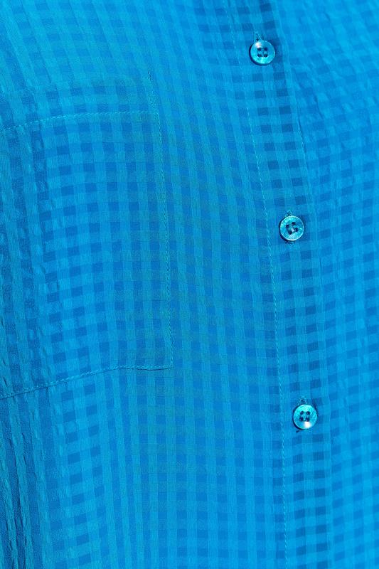 Curve Blue Shirred Cuff Button Through Blouse 5