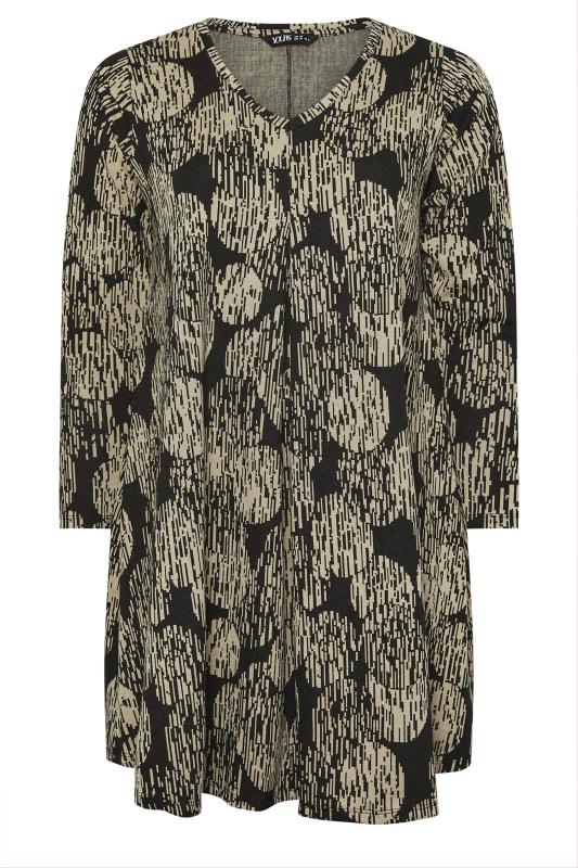 YOURS Plus Size Black & Beige Abstract Print Pleat Front Dress | Yours Clothing  5