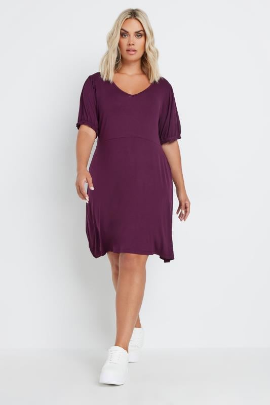  Grande Taille YOURS Curve Burgundy Red Puff Sleeve Mini Dress