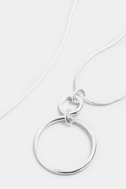 Silver Double Circle Long Necklace | Yours Clothing  3