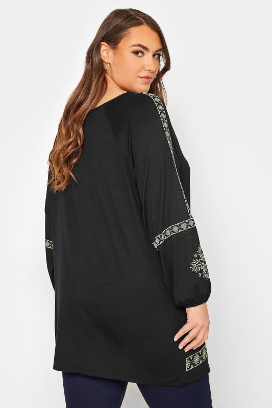 Curve Black Aztec Embroidered Tie Neck Long Sleeve Top_C.jpg