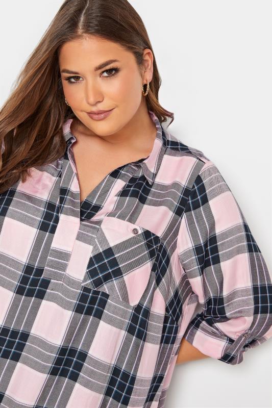 Plus Size Pink Overhead Check Shirt | Yours Clothing 4