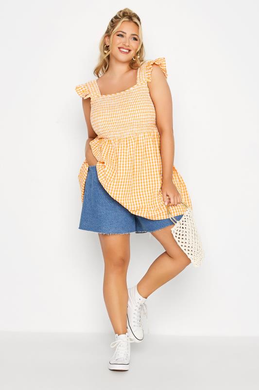 LIMITED COLLECTION Curve Yellow Gingham Frill Top 2