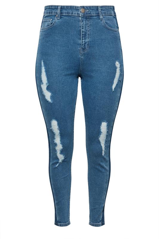Curve Mid Blue Contrast Side Ripped Skinny AVA Jeans 5