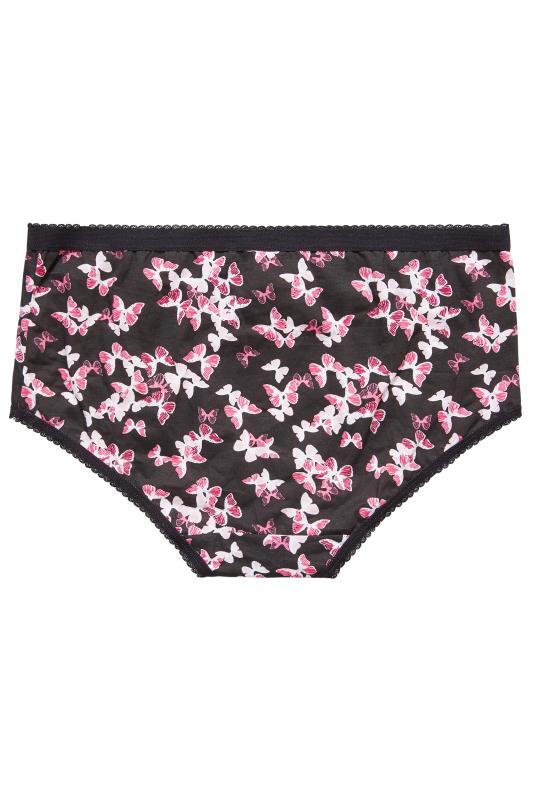 5 PACK Curve Black & Bright Pink Butterfly Print High Waisted Full Briefs 3