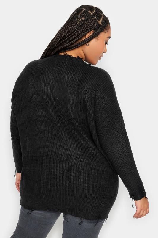 YOURS Plus Size Black Distressed Knitted Jumper | Yours Clothing 3