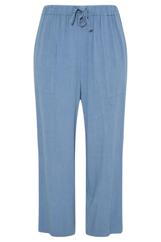 Plus Size Blue Linen Wide Leg Trousers | Yours Clothing 4