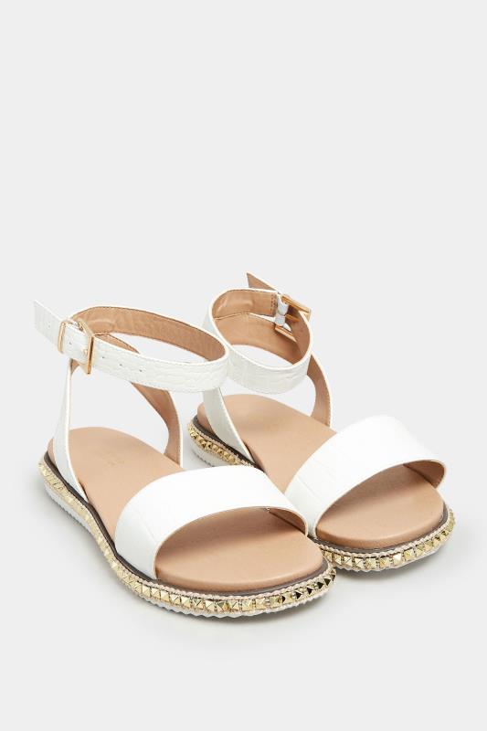 White Croc Faux Leather Studded Sandals In Extra Wide EEE Fit | Yours Clothing 2