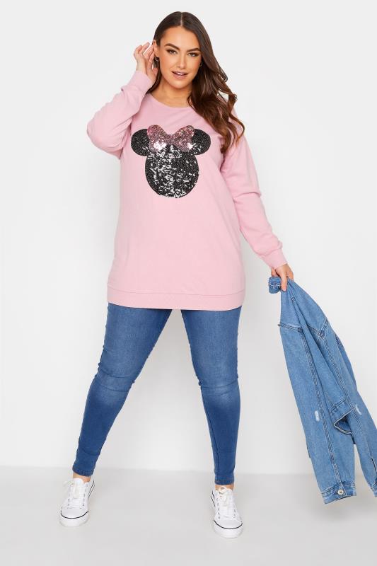 DISNEY Plus Size Pink Minnie Mouse Sequin Sweatshirt | Yours Clothing 2
