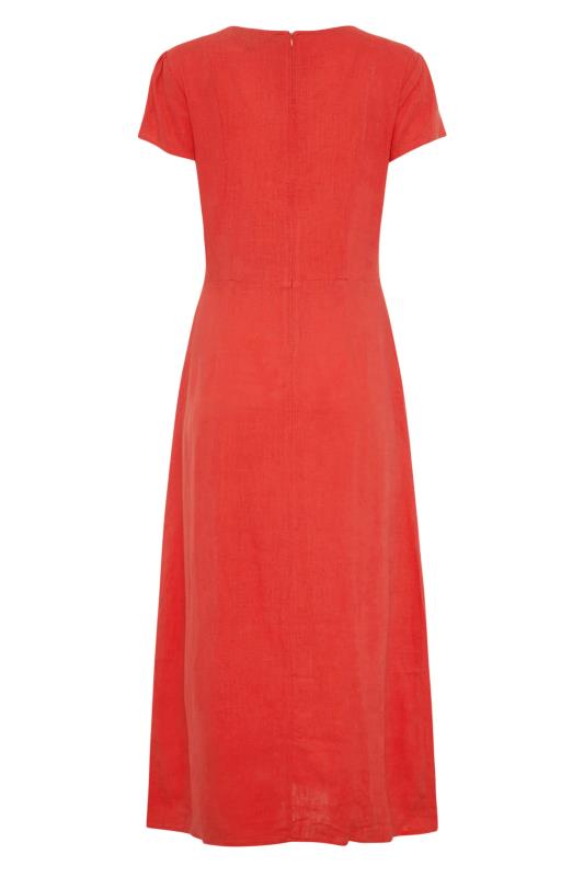 LTS Tall Red Linen Button Front Midi Dress 6