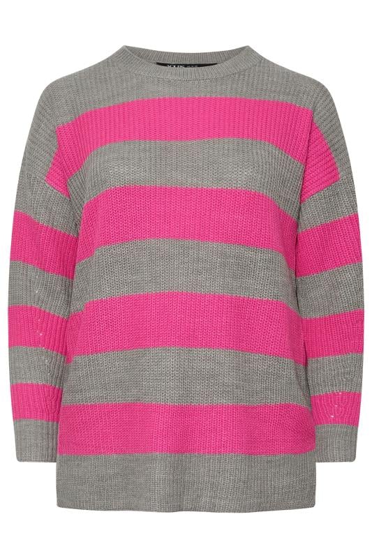 YOURS Plus Size Grey & Pink Stripe Knitted Jumper | Yours Clothing 6