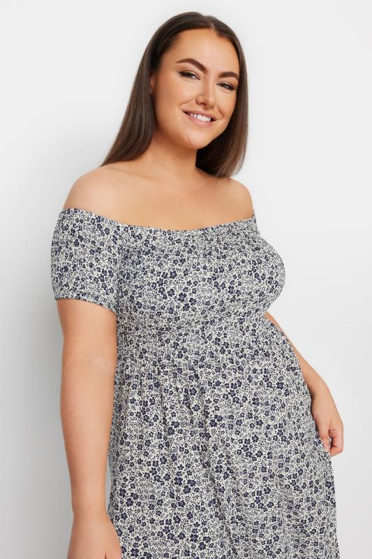 YOURS Plus Size Grey Floral Print Bardot Midaxi Dress | Yours Clothing 4