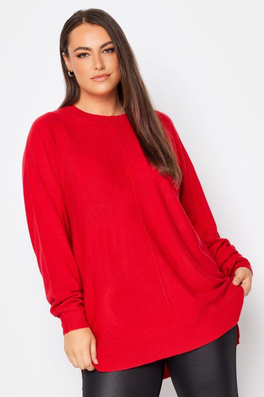  YOURS Curve Red Front Seam Detail Jumper