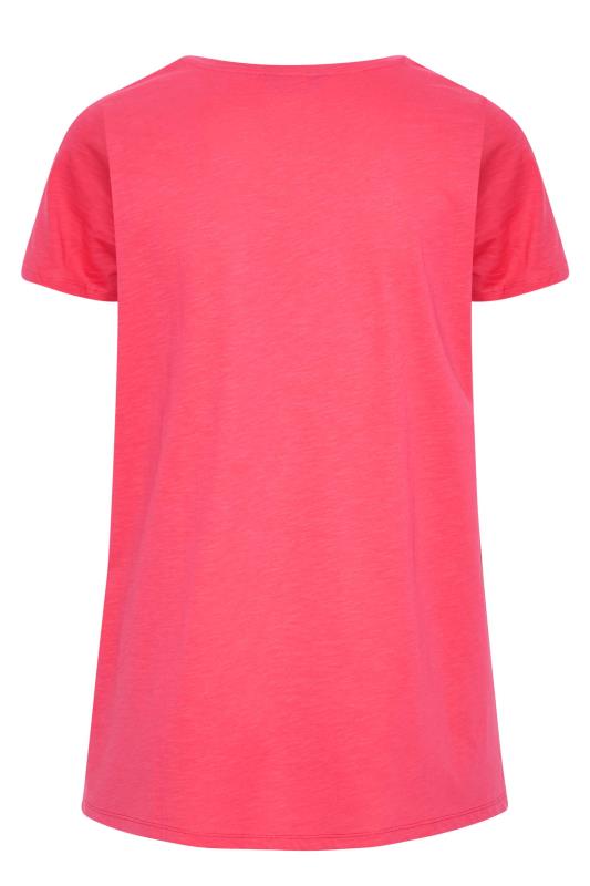 Curve Hot Pink Broderie Anglaise Neckline T-Shirt_Y.jpg