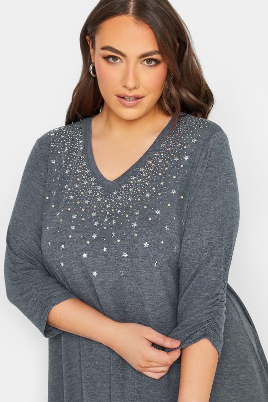 YOURS Plus Size Blue Star Embellished Jersey Top | Yours Clothing 4