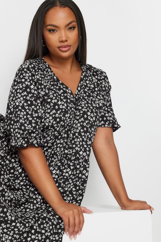 YoursPlus Size Black Ditsy Floral Print Mini Dress | Yours Clothing 4