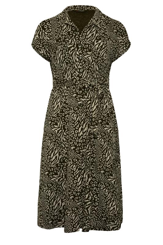 Curve Black & Beige Animal Print Spilt Hem Maxi Shirt Dress 7