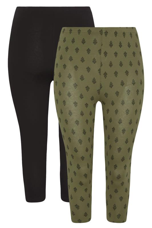 YOURS FOR GOOD 2 PACK Curve Black & Khaki Green Cropped Leggings | Yours Clothing 6