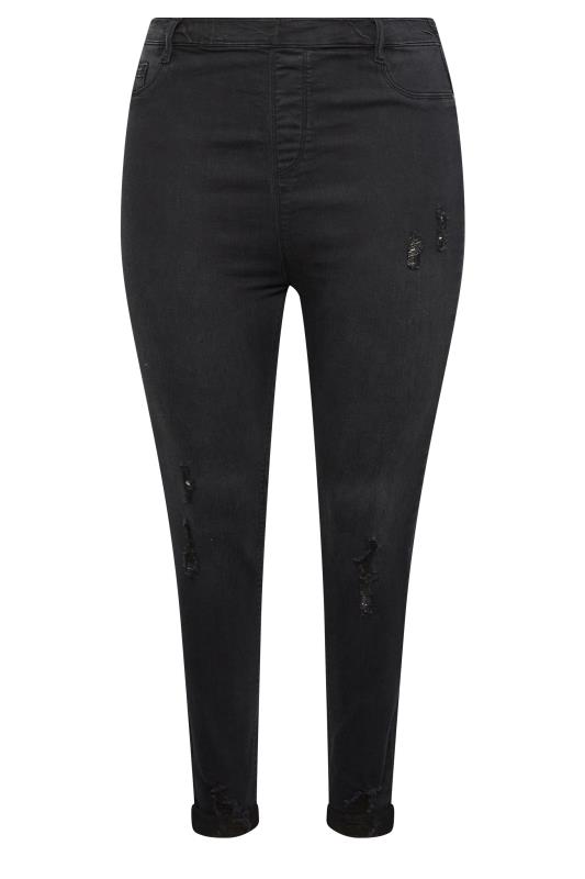 YOURS Plus Size Curve Black Ripped GRACE Jeggings | Yours Clothing  5