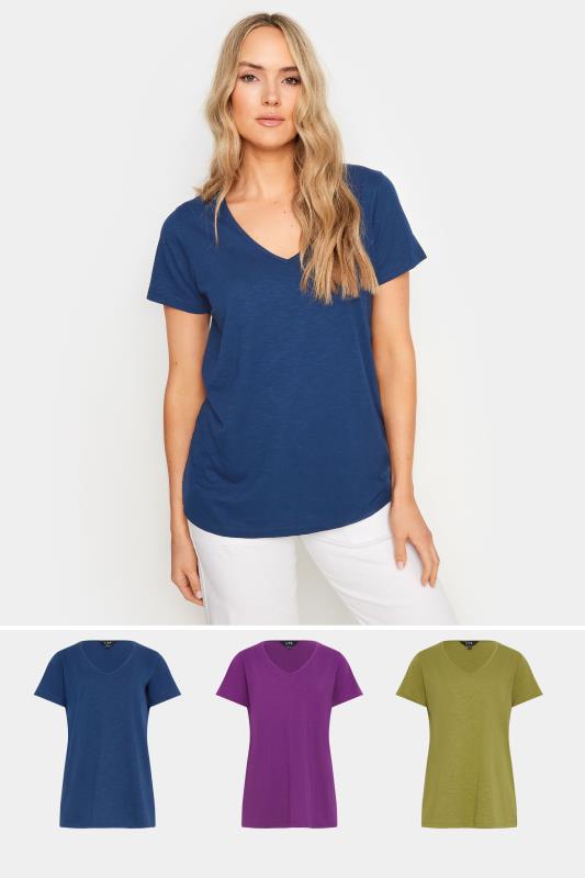 LTS Tall Womens 3 PACK Navy Blue & Purple V-Neck T-Shirts | Long Tall Sally 1