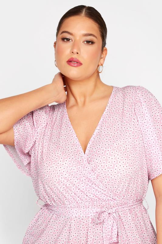 LIMITED COLLECTION Plus Size Pink Ditsy Floral Print Wrap Dress | Yours Clothing 4