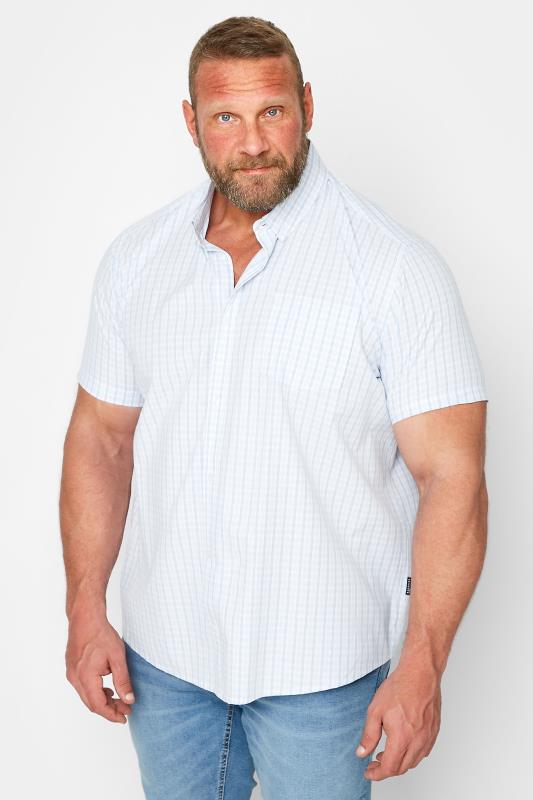 Men's  BadRhino Big & Tall Light Blue Check Short Sleeve Shirt