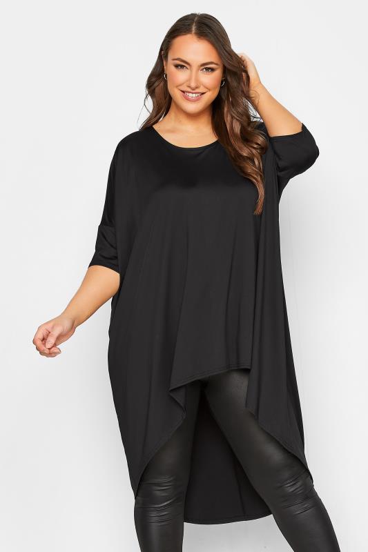 YOURS Plus Size Black Dipped Hem Tunic Top | Yours Clothing 1