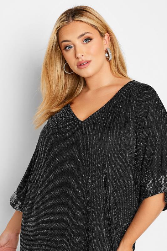 Curve Plus Size Black & Silver V-Neck Glitter Top | Yours Clothing 4