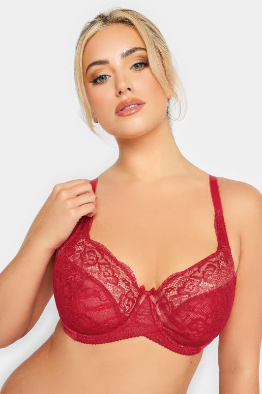 Plus Size  YOURS Curve Red Stretch Lace Non-Padded Underwired Balcony Bra