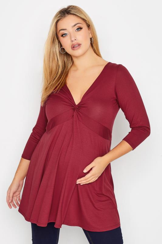 BUMP IT UP MATERNITY Plus Size Red Knot Top | Yours Clothing 1