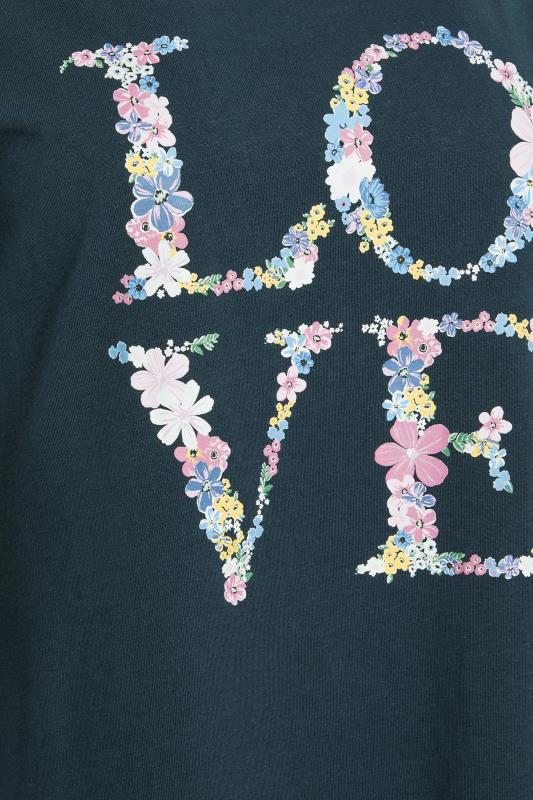 LTS Tall Navy Blue 'Love' Slogan Floral Print Cotton Pyjama Top 4