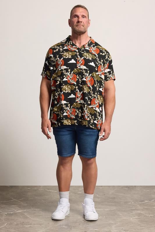 BadRhino Big & Tall Black Japanese Woodblock Print Shirt | BadRhino 2