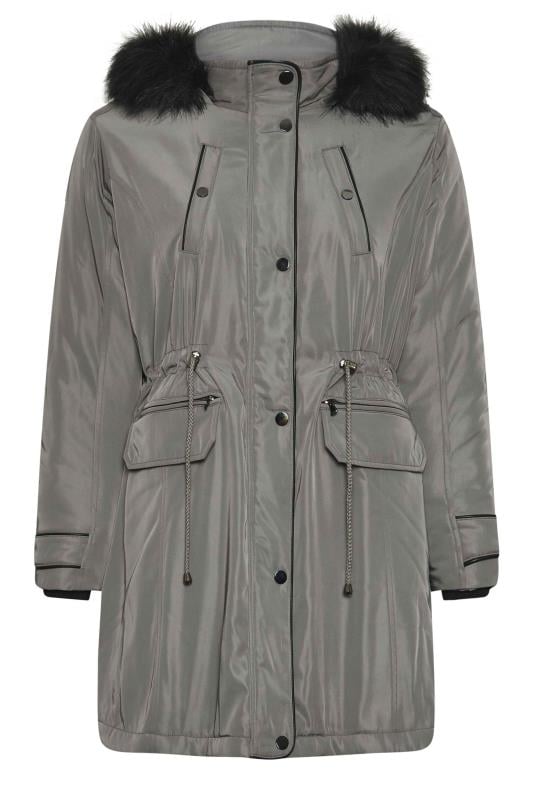 Plus Size  YOURS Curve Charcoal Grey Faux Fur Trim Parka Jacket