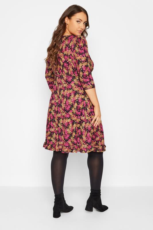 Curve Plus Size Womens Pink & Yellow Floral Midi Dress | Yours Clothing 3