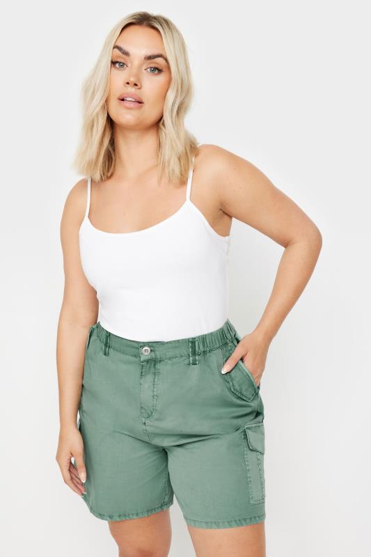 Plus Size  YOURS Curve Sage Green Cotton Cargo Shorts