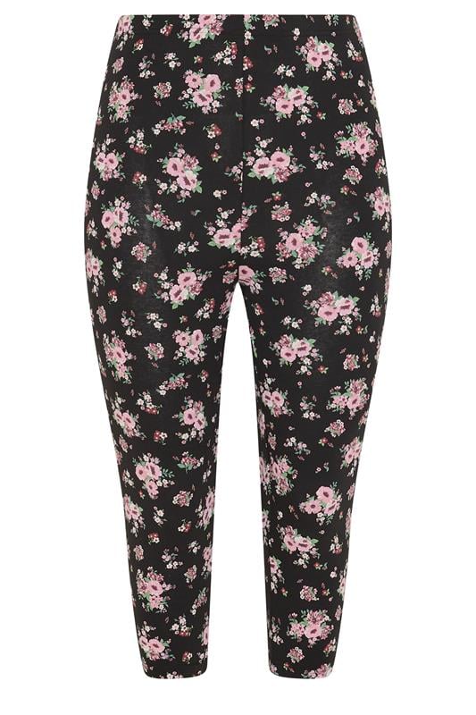 YOURSET 2 PACK Plus Size Black Floral Cropped Leggings | Yours Clothing 9